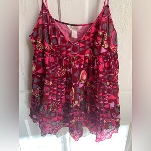 Jasmine and Ginger Stretch Pink and Red Geometric Blouse